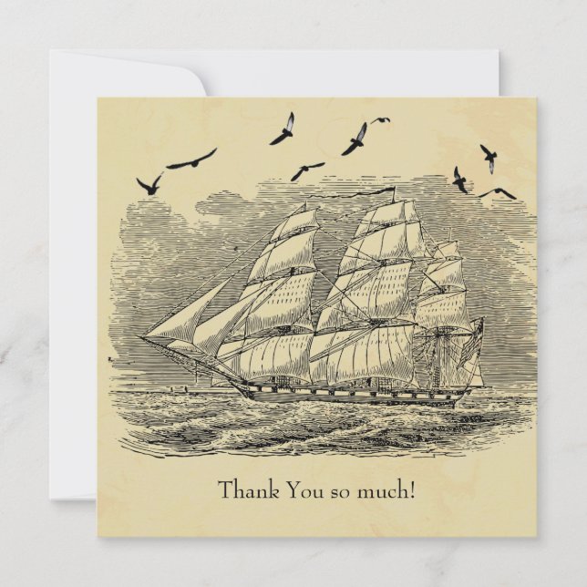 Carte De Correspondance Gravure d'un clipper Merci (Devant)