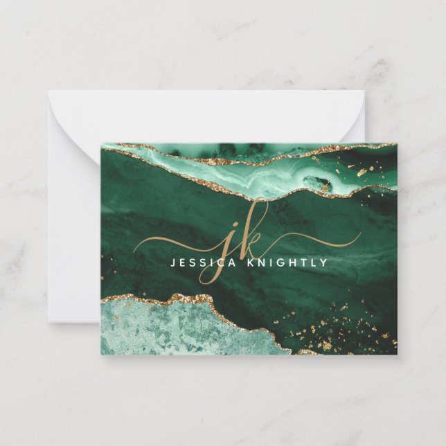 Carte De Correspondance Green Agate Geode Gold Parties scintillant Script  (Devant)