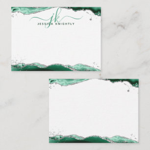 Carte De Correspondance Green Agate Géode Script Monogramme Parties scinti