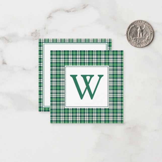 Carte De Correspondance Green and Black Tartan Plaid Monogram (Devant/Arrière en situation)