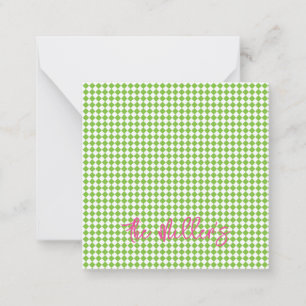 Carte De Correspondance Green Checkerboard Pink NAME Chic Preppy Fun