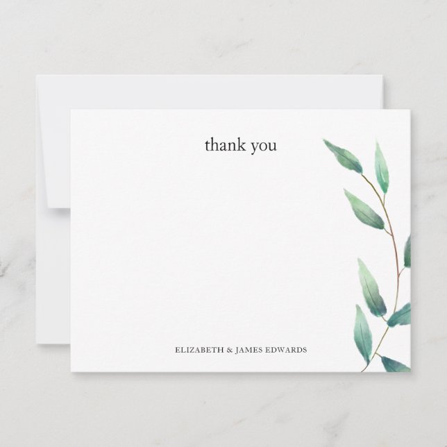 Carte De Correspondance Green Leaves Thank You Couple Personalized (Devant)