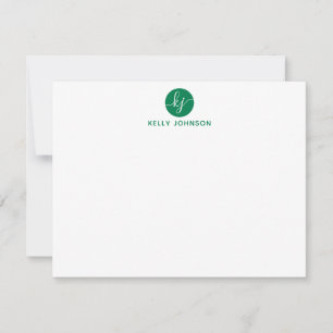 Carte De Correspondance Green Script Monogramme Circle Moderne Élégante Fi