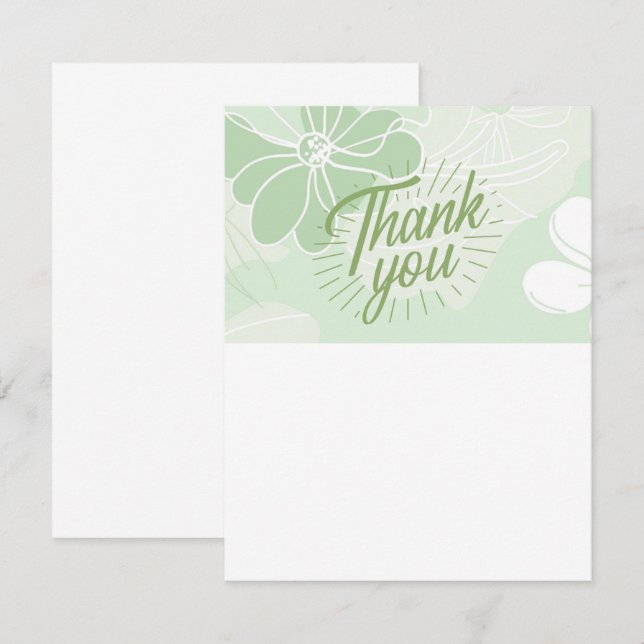Carte De Correspondance Green Thank You Note - Flat - Blank One Side (Devant / Derrière)
