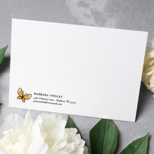 CARTE DE CORRESPONDANCE GRIFFONNAGE PAPILLON ORANGE MONOGRAMME FANTAISIE
