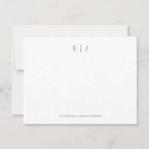 Carte De Correspondance Gris Argent Minimal Couple Initiales Personnalisée