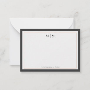 Carte De Correspondance Gris Charbon Or Rose Monogramme Professionnel