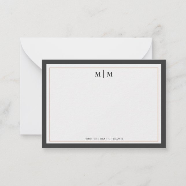 Carte De Correspondance Gris Charbon Or Rose Monogramme Professionnel (Devant)