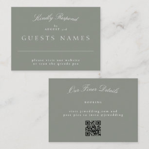 Carte De Correspondance Gris vert élégant Mariage classique QR CODE RSVP