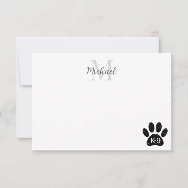 Carte De Correspondance Grunge Distressed Dog Paw K-9 Monogram (Devant)