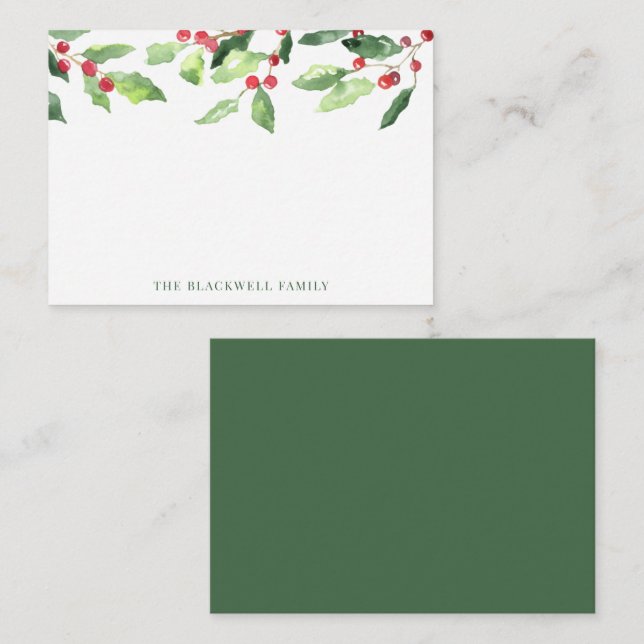 Carte De Correspondance Guirlande de Noël aquarelle avec nom de famille (Devant / Derrière)