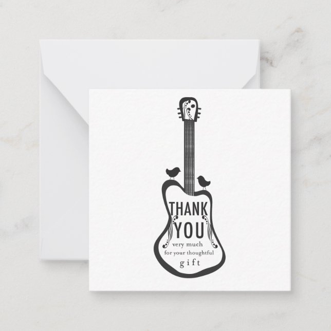 Carte De Correspondance Guitare avec Inséparables Merci Note (Devant)
