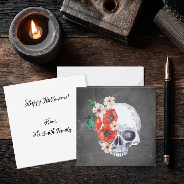 Carte De Correspondance Halloween crâne floral (Gothic Romance Floral Skull Notecard)