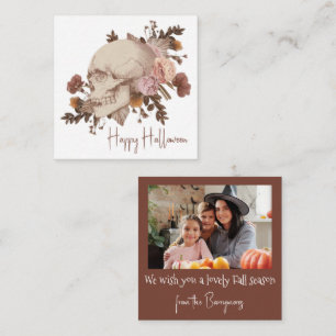 Carte De Correspondance Halloween crâne floral rustique