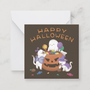 Carte De Correspondance Halloween heureux : Chats et fantômes