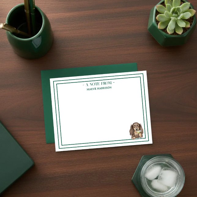 Carte De Correspondance Hand Drawn Dachshund Martini Flat (Gift custom stationery to the dog lover in your life!)