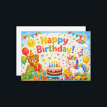 Carte De Correspondance Happy Birthday Kids Colorful Party Card<br><div class="desc">A bright and cheerful birthday card for kids featuring playful characters,  balloons,  stars,  and festive party elements. Perfect for celebrating a child’s special day with a fun and joyful design.</div>