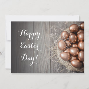 Carte De Correspondance happy easter day golden eggs wood
