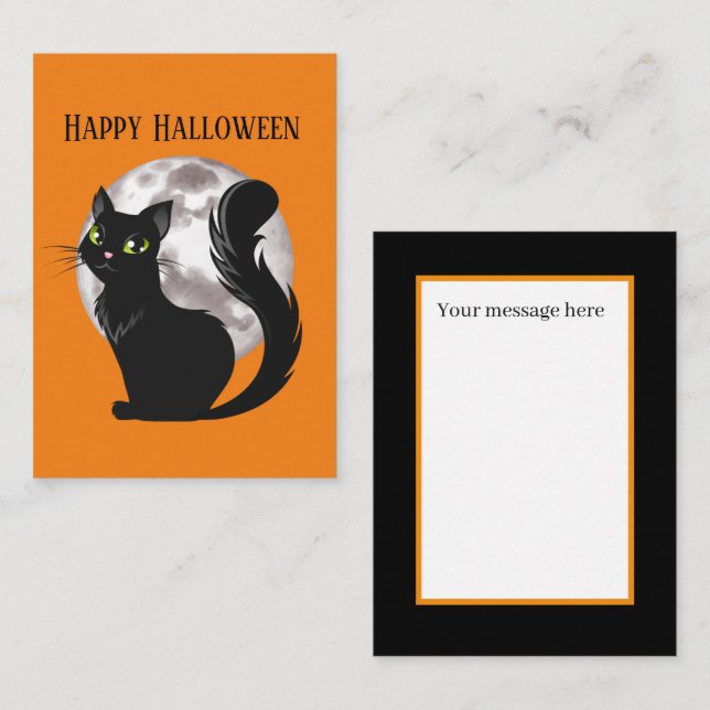 Carte De Correspondance Happy Halloween chat noir ajouter un message (Devant / Derrière)