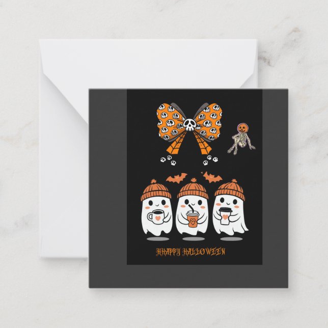 Carte De Correspondance Happy Halloween – fantômes café mignons (Devant)