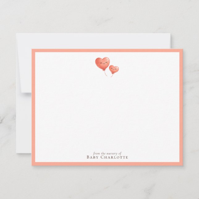 Carte De Correspondance Heart Balloon Nursery Note Card – Personalized (Devant)