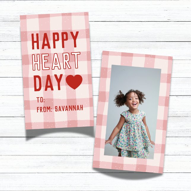 Carte De Correspondance Heart Day Pink Gingham Valentines Classroom Card (Share this Happy Heart Day Pink Gingham Valentine's Classroom Note Card!)