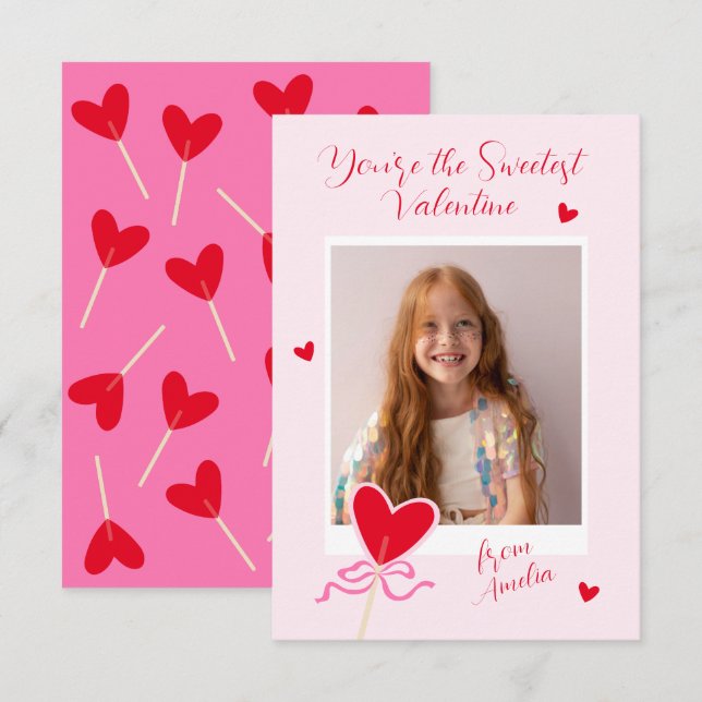 Carte De Correspondance Heart Lollipop Photo Bow Sweetest Valentine Love (Devant / Derrière)