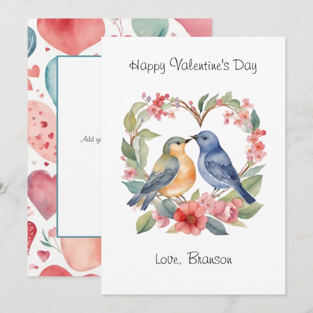 Carte De Correspondance Heureuse Sainte-Valentin Aquarelle Photo Valentine (Devant / Derrière)