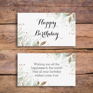 Carte De Correspondance heureux anniversaire aquarelle or vert botanique