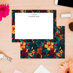 Carte De Correspondance Hibiscus coloré, Jaune Orange Vert Floral