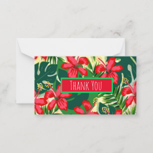 Carte De Correspondance Hibiscus tropical coloré rouge et vert