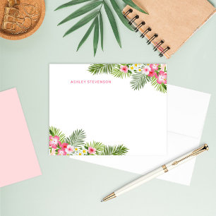 Carte De Correspondance Hibiscus Tropical Diagonal Paysage Monogramme