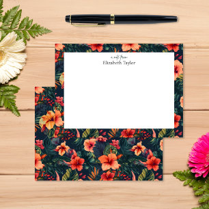 Carte De Correspondance Hibiscus tropicaux, Floral vert orange jaune