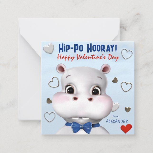 Carte De Correspondance Hippo Boy Blue Classroom Saint-Valentin (Devant)