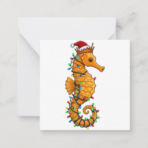 Carte De Correspondance Hippocampe Festif Portant un Chapeau de Père Noël