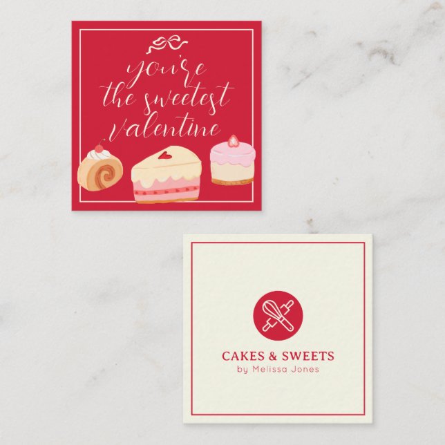 Carte De Correspondance Home Bakery Pastry Cakes Sweetest Valentine Logo (Devant / Derrière)