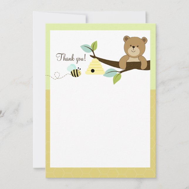 Carte De Correspondance Honey Bear et Bee Flat Thank You Notes (Devant)