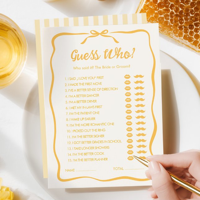 Carte De Correspondance Honey Bridal Shower Guess Who Party Game Card (Créateur téléchargé)