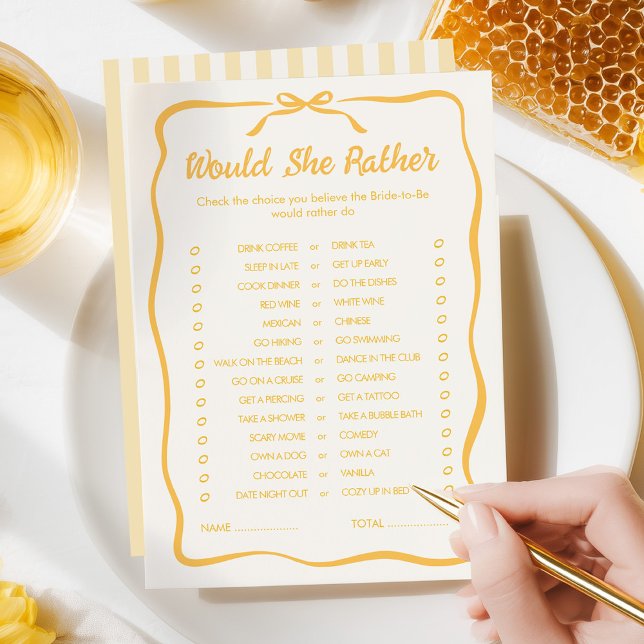 Carte De Correspondance Honey Bridal Shower Would She Rather Game Card (Créateur téléchargé)