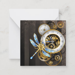 Carte De Correspondance Horloge à vapeur avec libellule mécanique