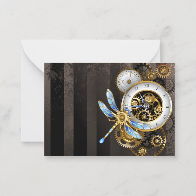Carte De Correspondance Horloge Steampunk avec libellule mécanique (Devant)