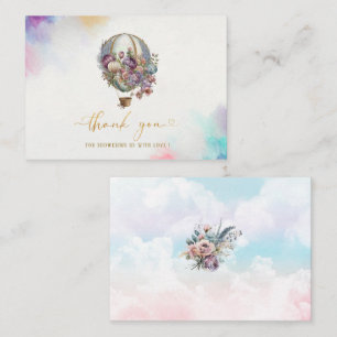 Carte De Correspondance Hot Air Ballon Aquarelle rose lilas or remerciemen