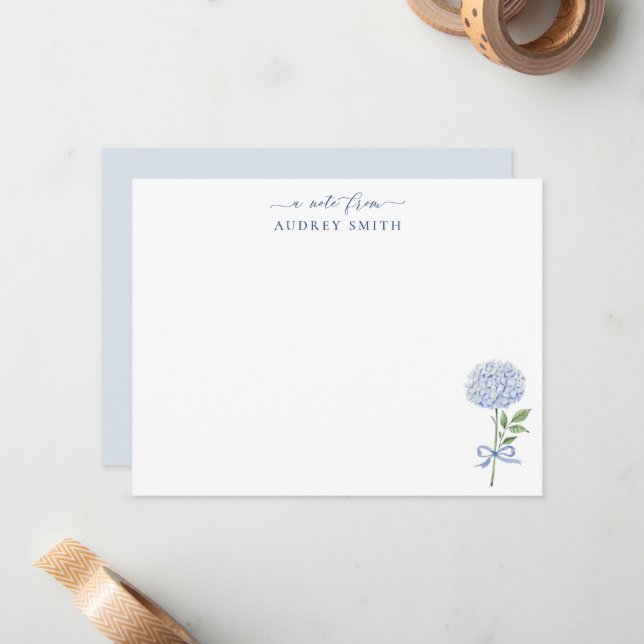 Carte De Correspondance Hydrangea Bleu Personnalisé Bleu (Devant/Arrière en situation)