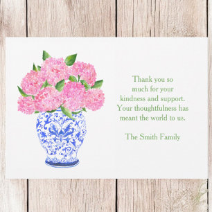 Carte De Correspondance Hydrangea Chinoiserie rose Vase Sympathie Merci