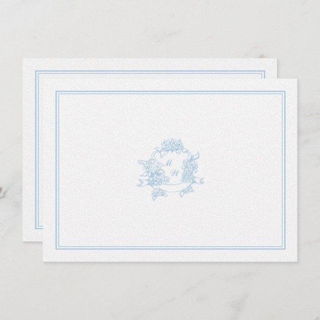 Carte De Correspondance Hydrangea Crest Periwinkle Classic Mariage Couple (Devant / Derrière)
