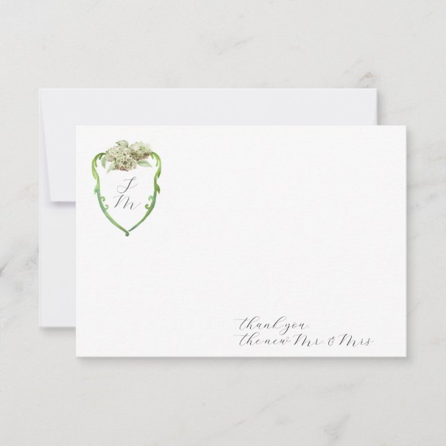 Carte De Correspondance Hydrangea Wedding Monogram Thank You Stationery (Devant)