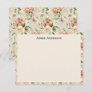 Carte De Correspondance Hydrangeas Et Pivoines Motif Floral Cadre Élégant