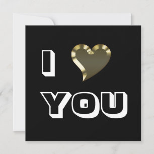 Carte De Correspondance I Love You noir blanc or coeur moderne audacieux