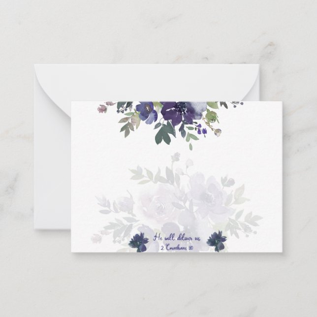 Carte De Correspondance Il nous délivrera, note florale aquarelle violette (Devant)