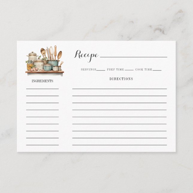 Carte De Correspondance Illustrated Kitchen Recipe Card Template (Devant)